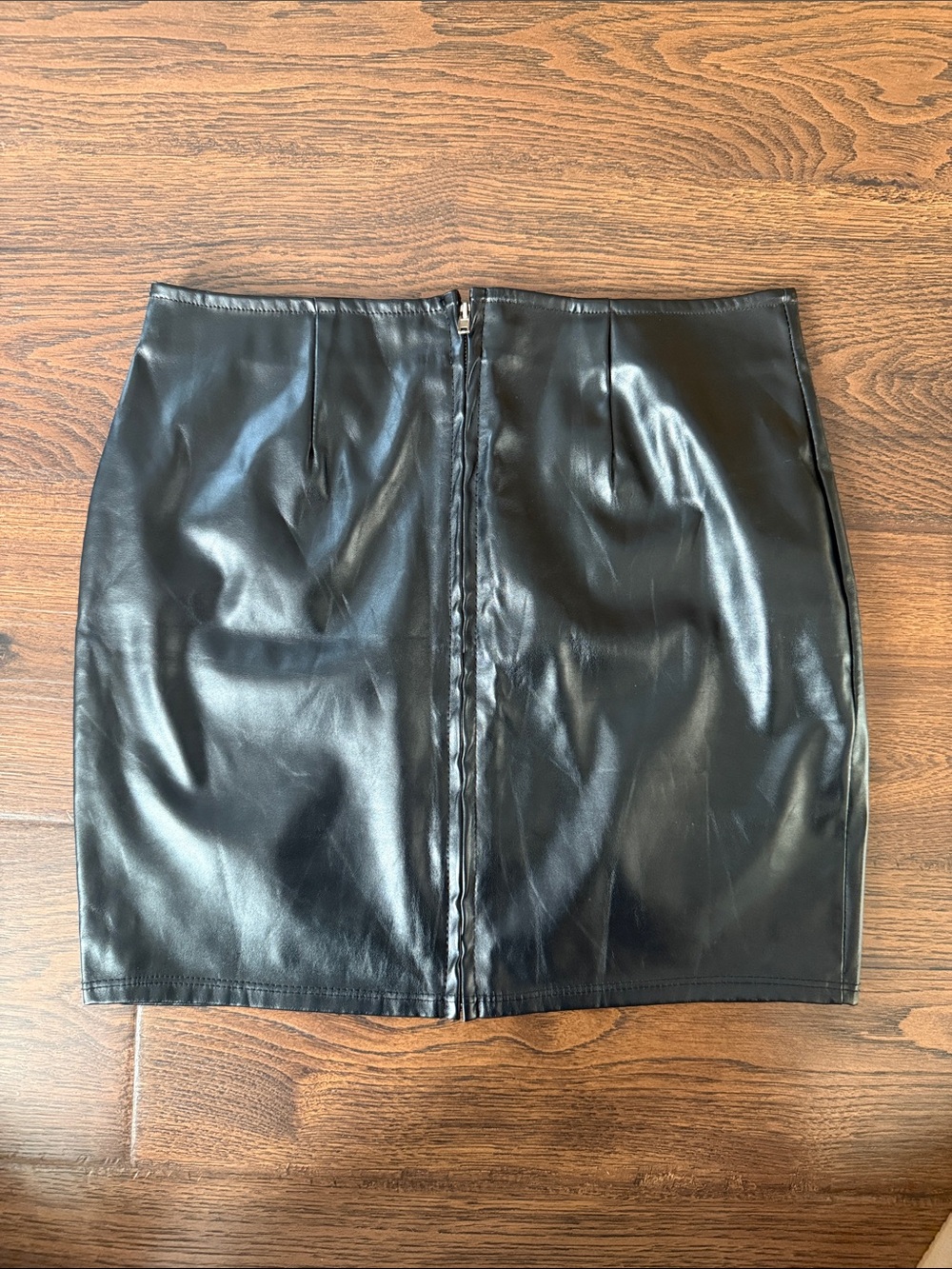 Windsor Shiny Black Faux Leather Mini Skirt with Center Zip